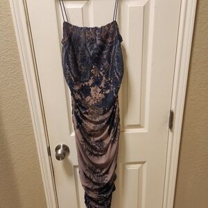 Elegant Blue and Tannish Floral Dress